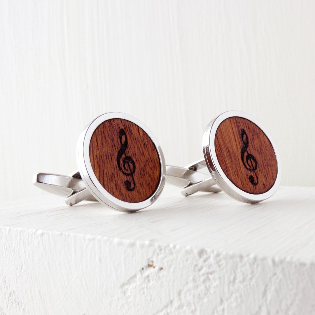Gemelos de madera de cedro rojizo con grabado de clave de sol, regalo para profesores de música.