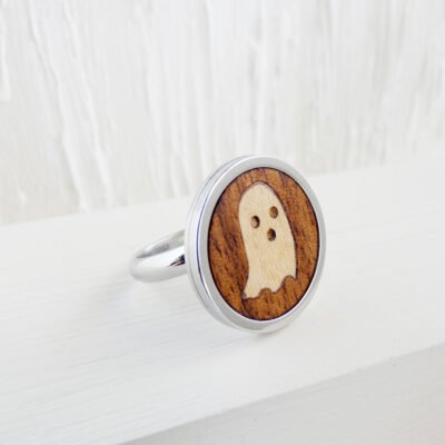 Anillo fantasma de madera hecho a mano en marquetería con base ajustable de acero inoxidable
