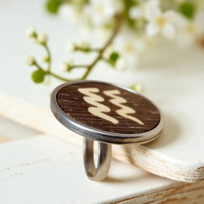 Birthday gift idea for Aquarius woman – zodiac wood ring