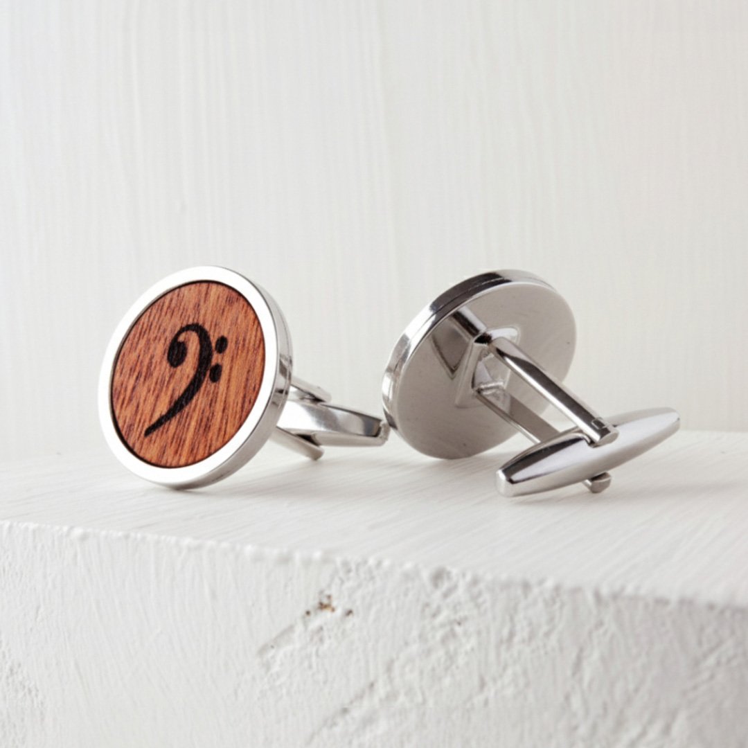 Gemelos en clave de fa para padrinos de boda, para ceremonias de temática musical.