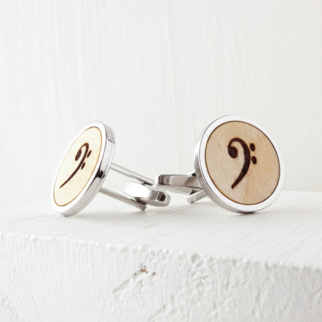 Gemelos de boda con clave de fa para músicos, ideales para ceremonias informales
