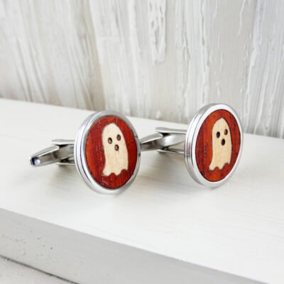 Gemelos fantasma de madera de sicomoro con fondo de coral y base de acero inoxidable