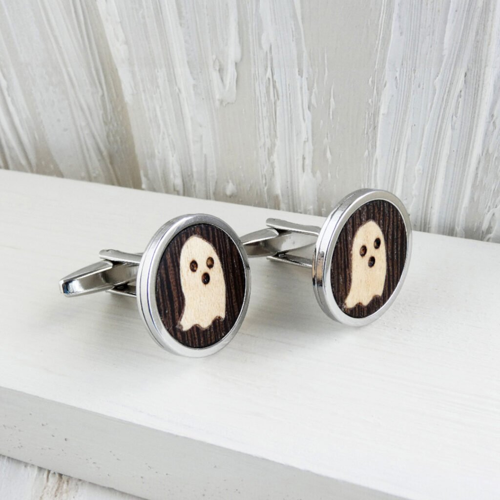Gemelos fantasmas de madera hechos a mano en marquetería con base de acero inoxidable